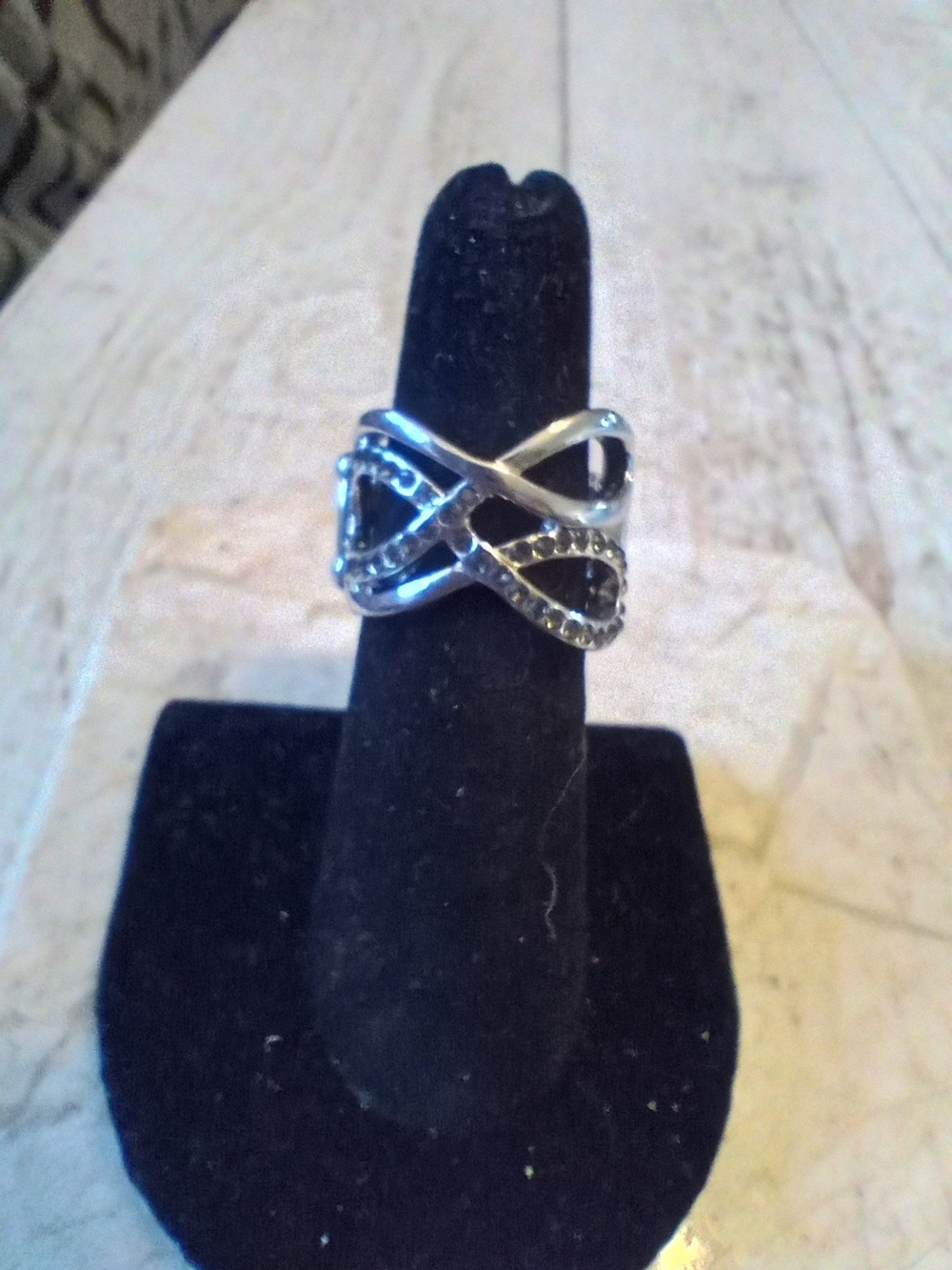 Silver-tone Infinity Ring with Black Stones - Women Jewelry